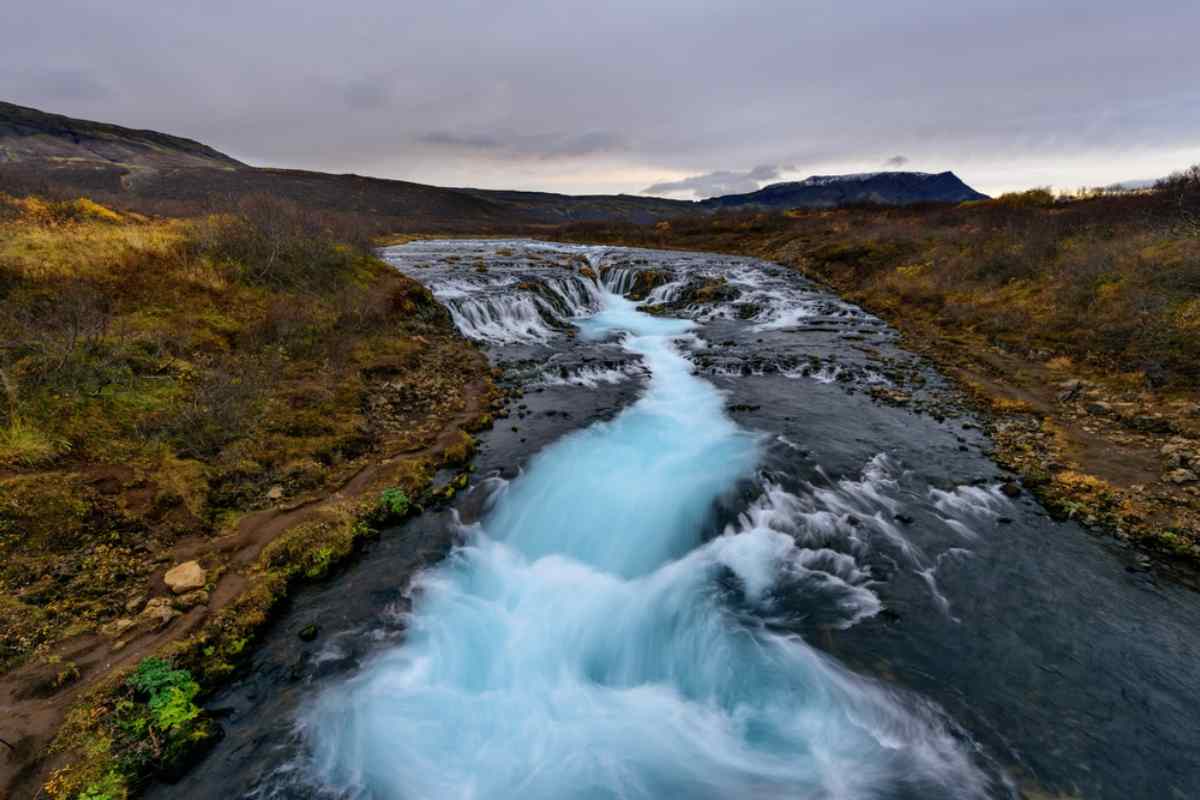 Stunning blue hues of Bruarfoss waterfall